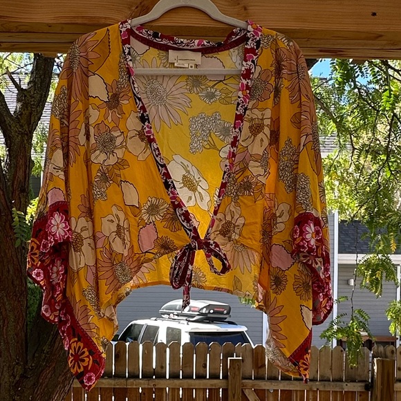 By Anthropologie Floral Vibrant Kimono OSFA - Picture 9 of 16
